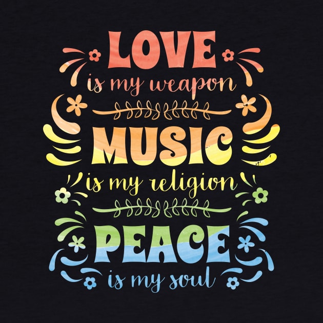 Hippie T-Shirt: Love, Music & Peace by loltshirts